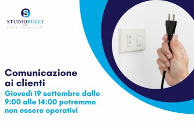 Interruzione energia elettrica presso i nostri uffici