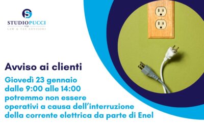 Avviso interruzione energia elettrica presso il nostro Studio